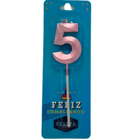 Vela Número 3D Chica Rosa Oro CINCO