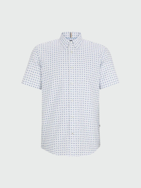 BOSS - Camisa manga corta slim fit, S-ROAN-KEN Blanco