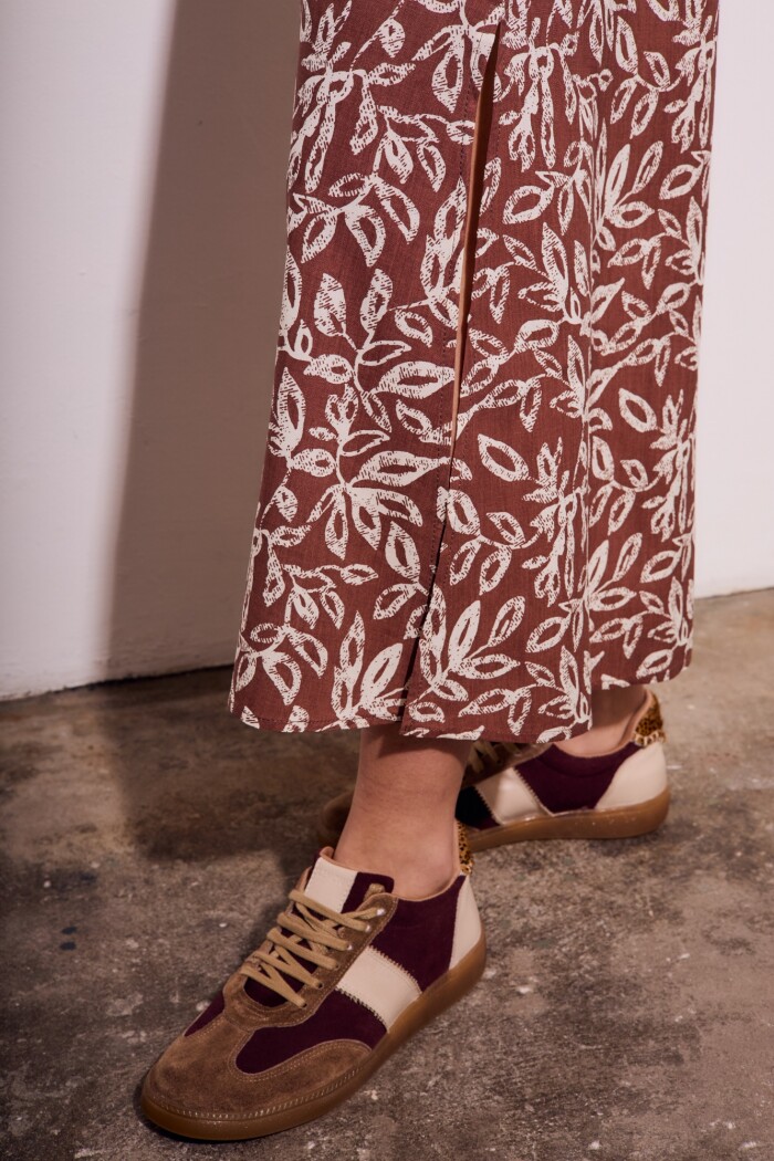 Zapatilla Combinada Gamuza Marrón