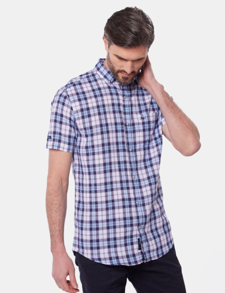 CAMISA DE LINO A CUADROS Azul