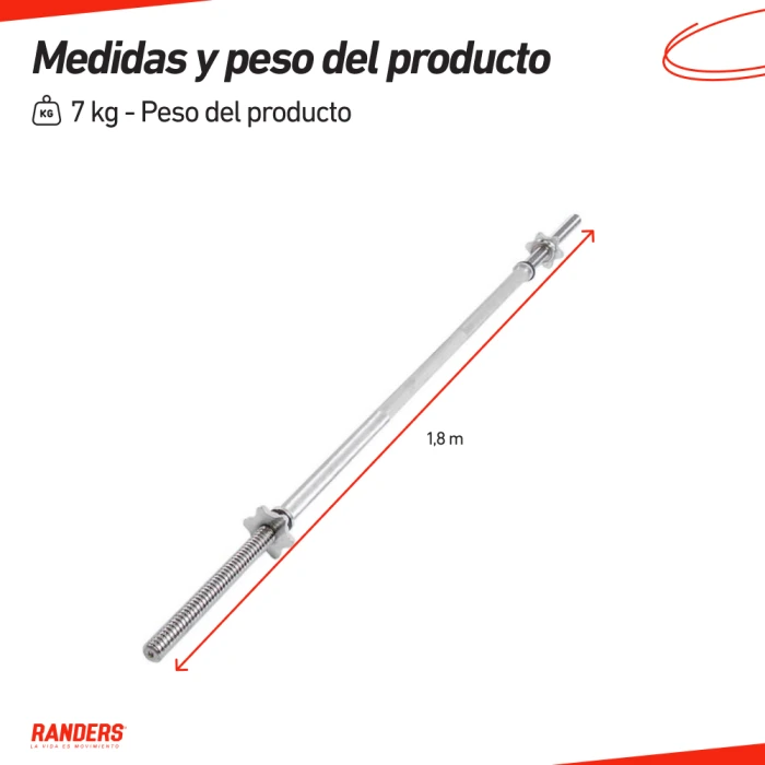 Barra Recta Maciza 1.8m con Topes Barra Recta Maciza 1.8m con Topes