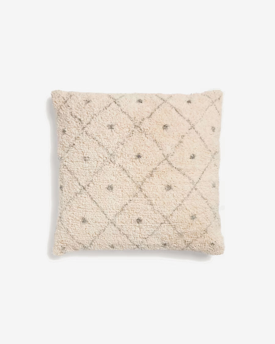 Almohadón Zita 100% algodón pelo beige con rombos y puntos azul 50 x 50 cm