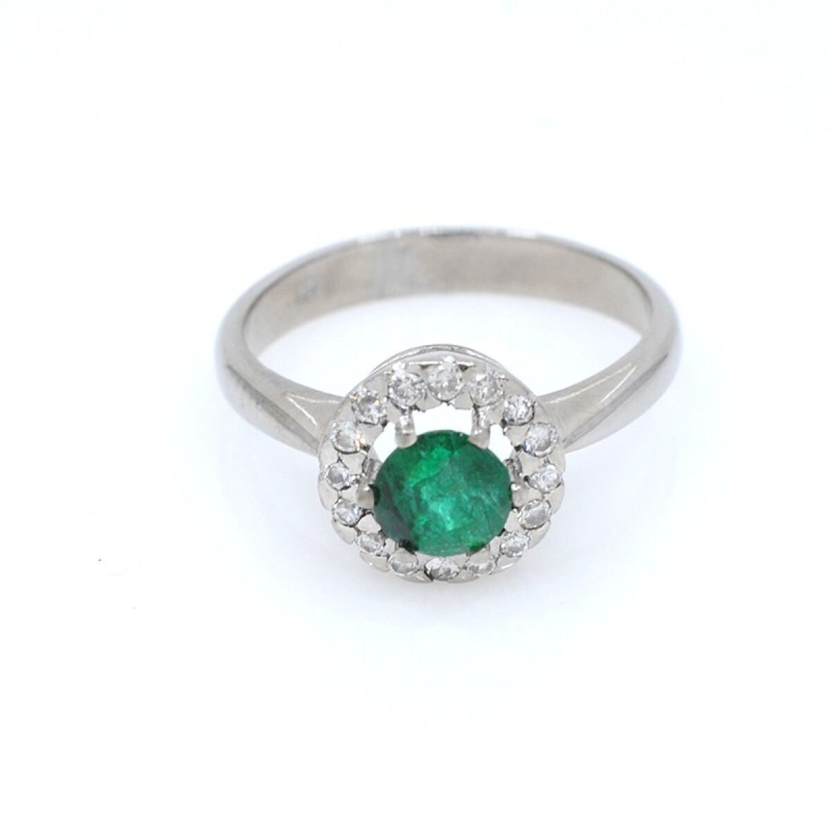 Anillo oro 18k blanco brillantes y hermosa esmeralda 