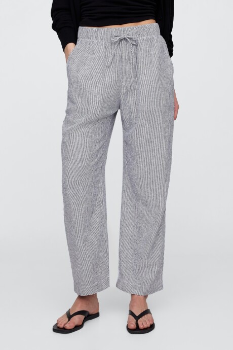 Pantalón De Lino A Rayas Mujer White Navy Stripe