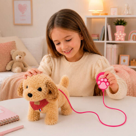 Perrito de juguete que camina con correa Marron