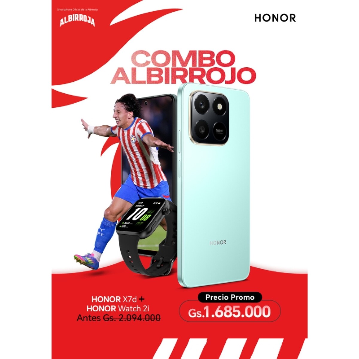Combo Albirrojo Honor X7d + Honor Watch 2i 