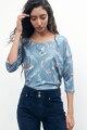 Blusa estampado rombos florales azul petroleo