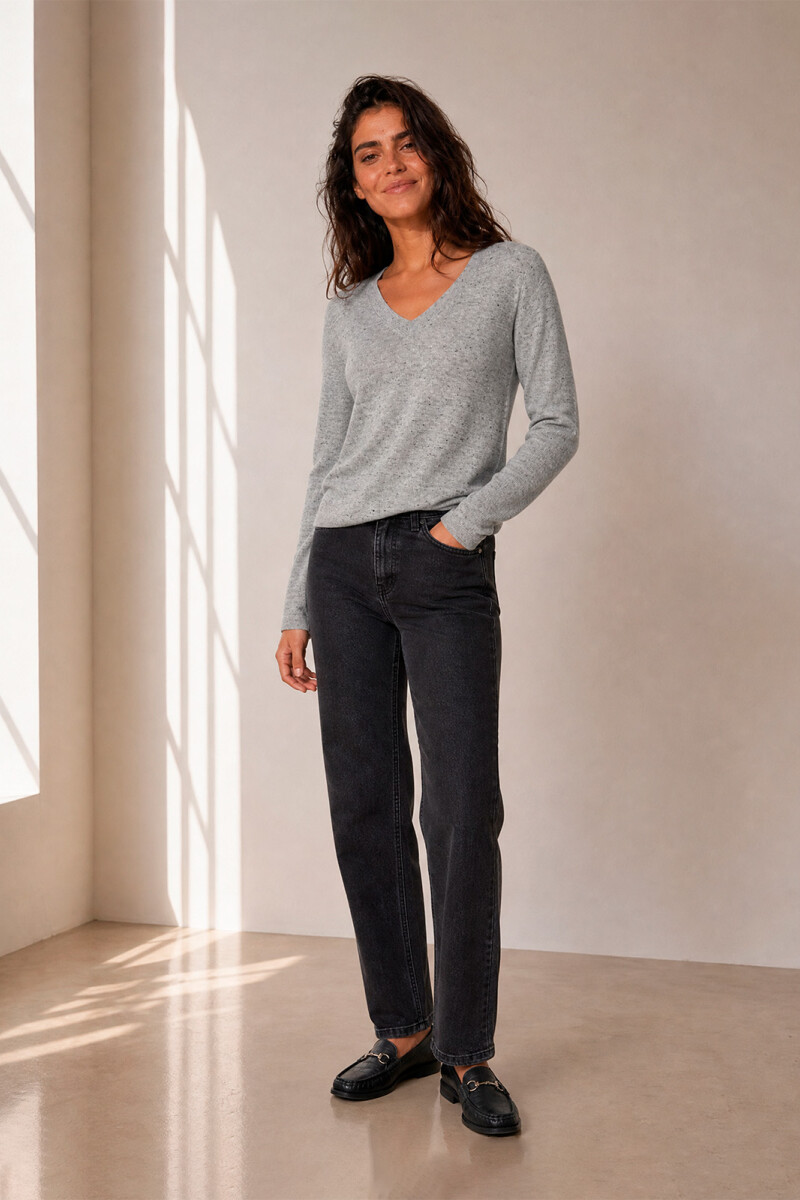 SWEATER V BOUTONE GRIS