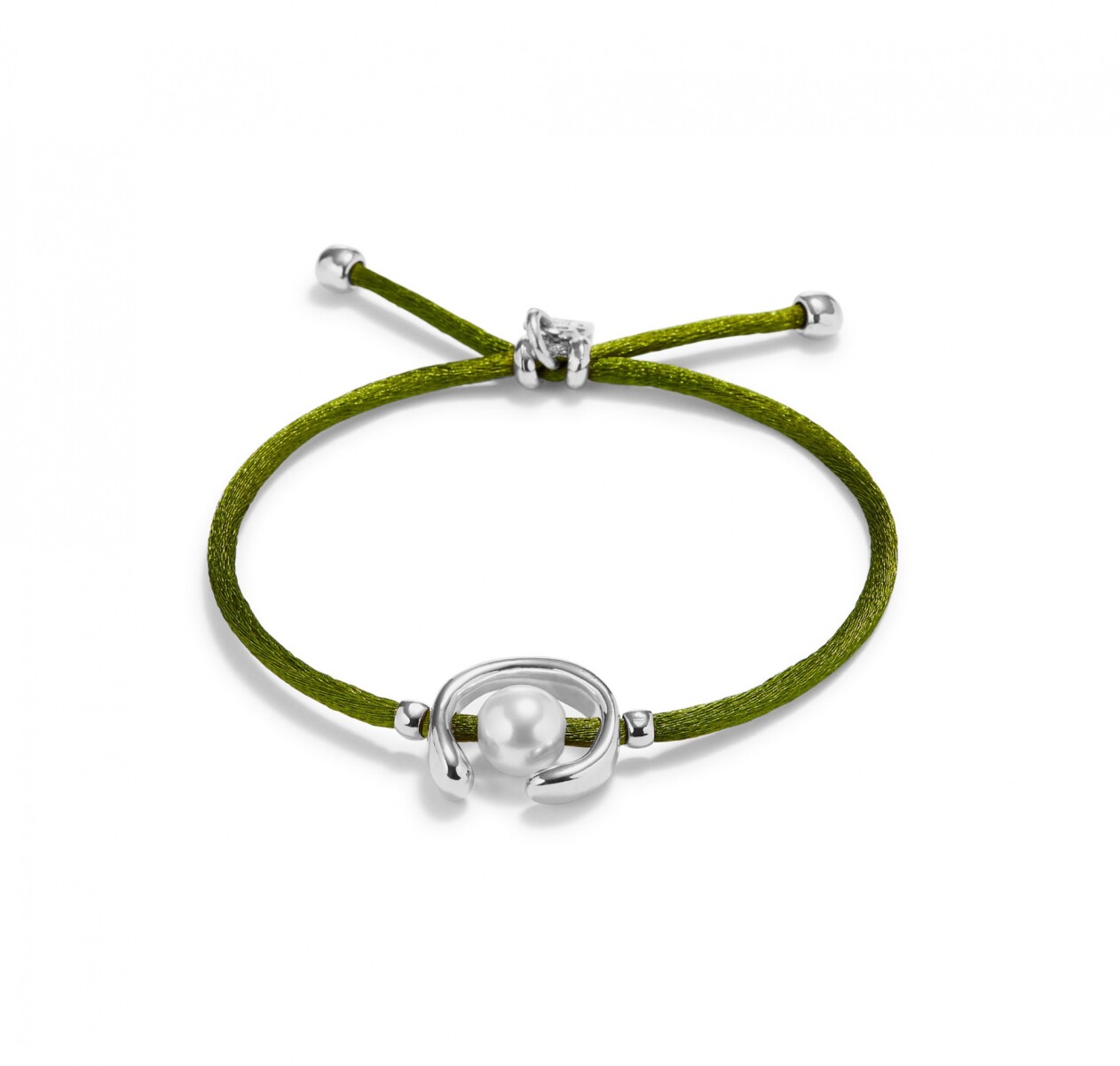 PULSERA DE HILO VERDE OSCURO CON PERLA SHELL FORNITURA BAÑADA EN PLATA DE LEY. - Pulsera 