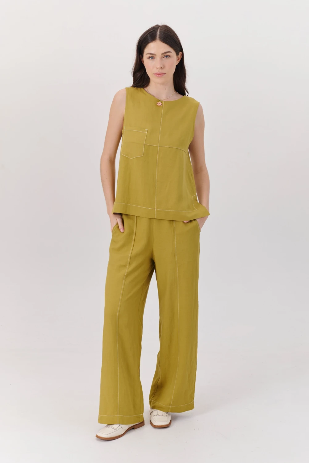 PANTALON LINO POCKET verde oliva 1