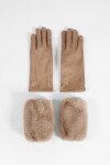 Guantes de suede con miton de pelo removible beige
