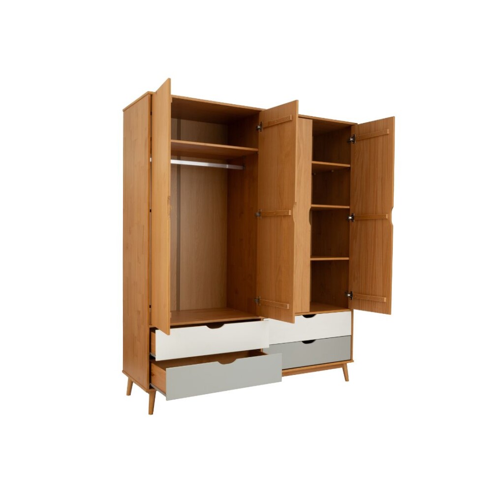 Ropero - 4 Puertas - 4 Cajones - Línea Nórdica Roble/Gris claro/Blanco