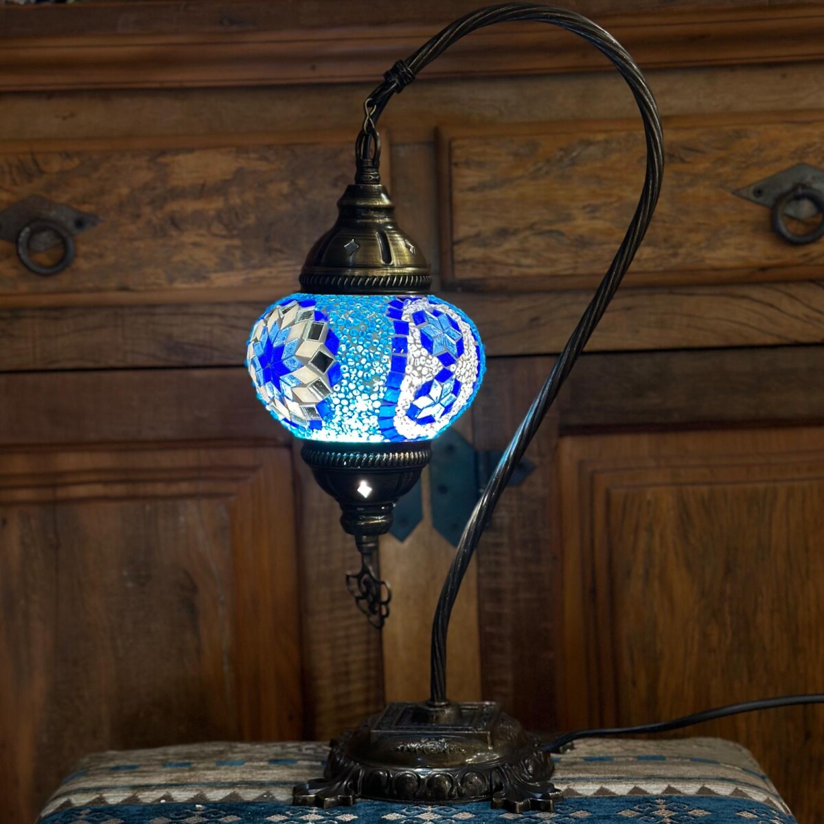 Lámpara vitraux de mesa cuello cisne TM12 - Azul 