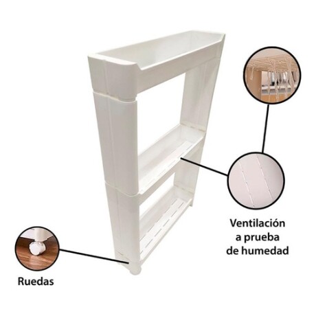 Mueble estantería de plástico con 3 estantes regulables y ruedas Mueble estantería de plástico con 3 estantes regulables y ruedas