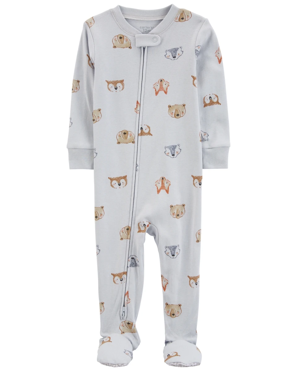 Pijama uno pieza de algodón, con pie, diseño animales 