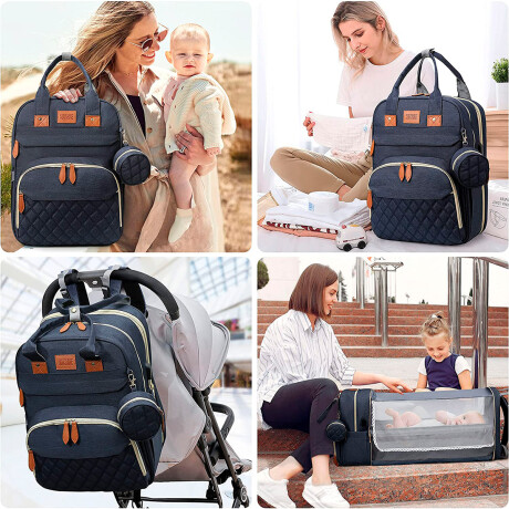 Mochila Bolso Maternal Con Cuna Bebé Cambiador Azul