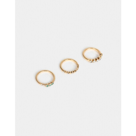 Set De Anillos Con Strass Dorado