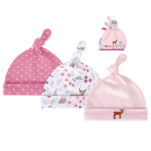 Gorro Para Bebé Recién Nacido x3 100% Algodón Con Nudo Rosa 1