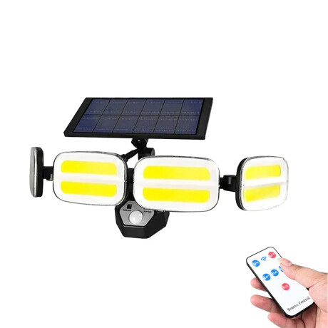 Foco Solar de Pared Ajustable 4 Luces Led c/Sensor y Control Negro