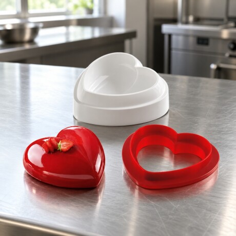 Set Molde y Cutter de Corazon de Silicona Roja Set Molde y Cutter de Corazon de Silicona Roja