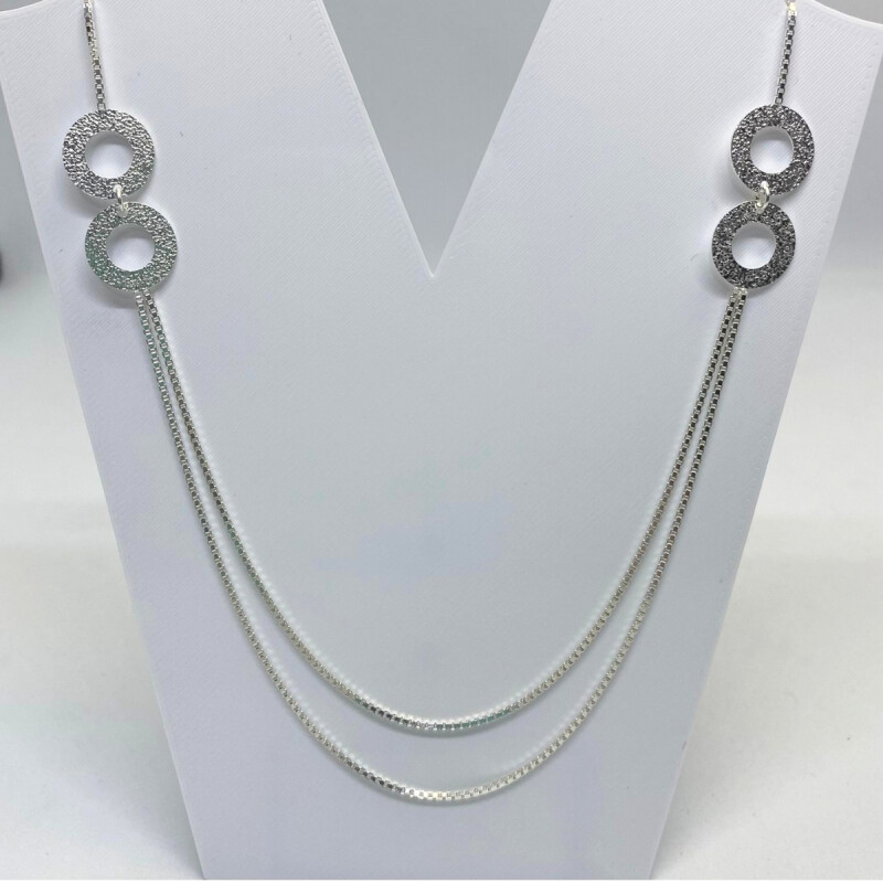 CONJUNTO DE PLATA , CADENA TIPO VENECIANA DOBLE , LARGO 45 CM L9ds-109-n-x3