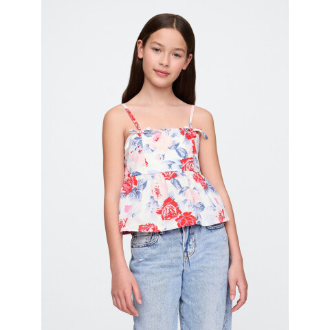 STRAPPY WOV BOW TOP SP SU25 RED BLUE ROSES