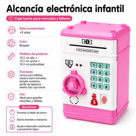 Alcancía Infantil Caja Fuerte Electronica Huella Clave Rosa