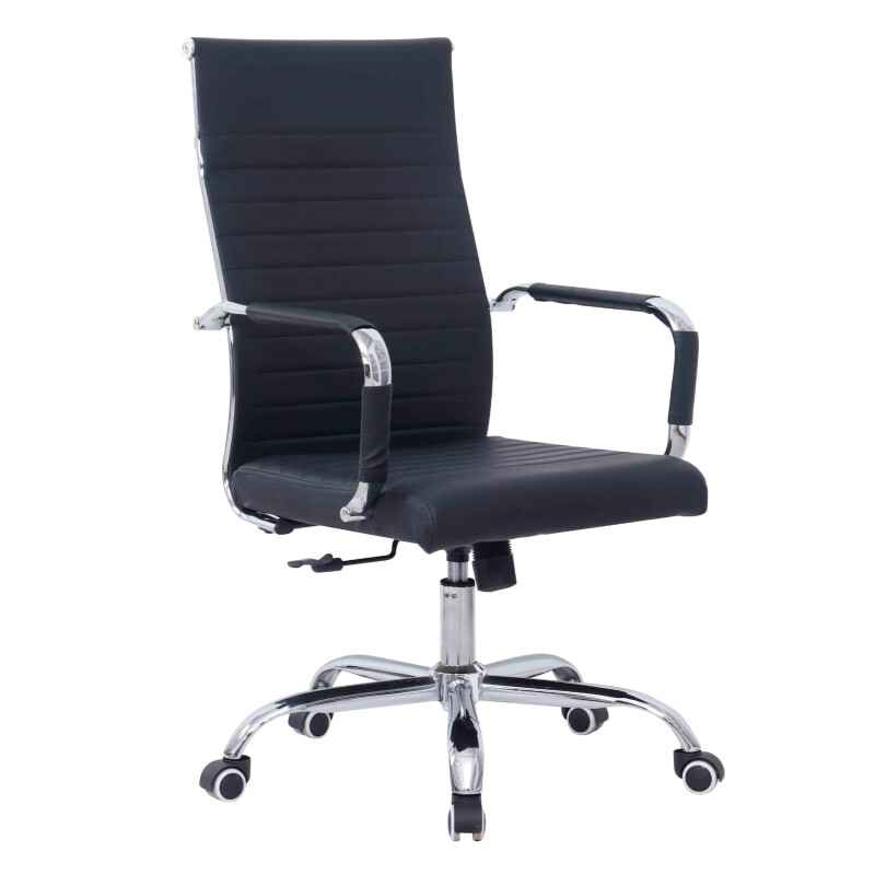 Silla de Oficina Negra en Poliuretano con Base Cromada Silla de Oficina Negra en Poliuretano con Base Cromada