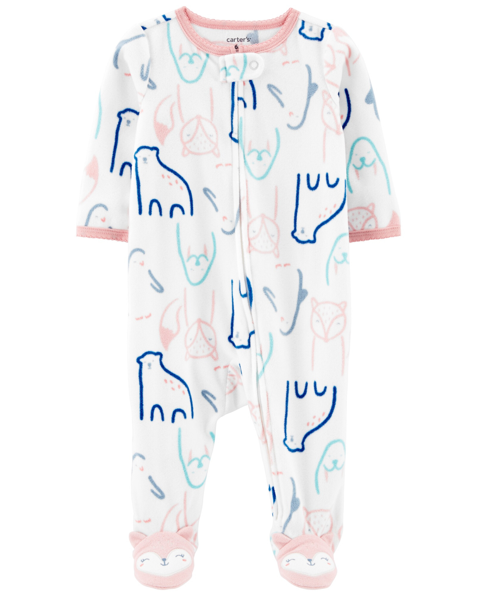 Pijama una pieza de micropolar, con pie, diseño animales. Talles 0-9M Sin color