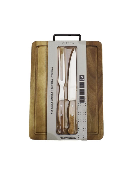 SET TABLA MADERA ACACIA CON CUCHILLA Y TENEDOR 38x28x2CM SET TABLA MADERA ACACIA CON CUCHILLA Y TENEDOR 38x28x2CM