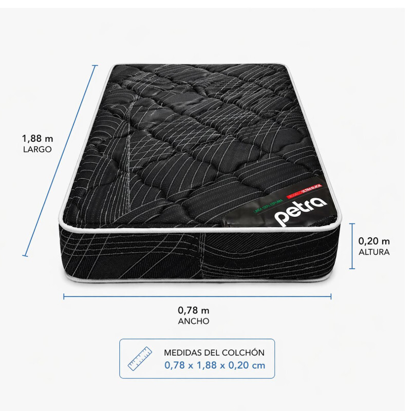 Colchón Espuma 1 Plaza Petra Ultrablack 78x188x20cm Soporta 150kg D60 Negro Colchón Espuma 1 Plaza Petra Ultrablack 78x188x20cm Soporta 150kg D60 Negro