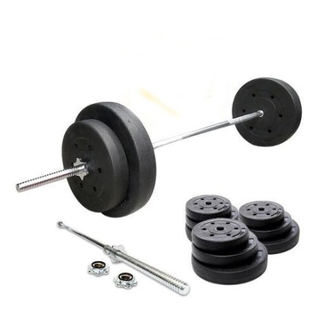 Kit de Barra Recta Larga Maciza De 1.80mts + 60kgs En Discos 4x10Kg 2x5Kg 4x2.5Kg