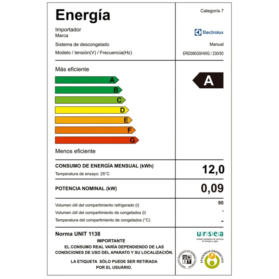 Frigobar Electrolux de 93 lts ERD090G5HWG / JOA Frigobar Electrolux de 93 lts ERD090G5HWG / JOA