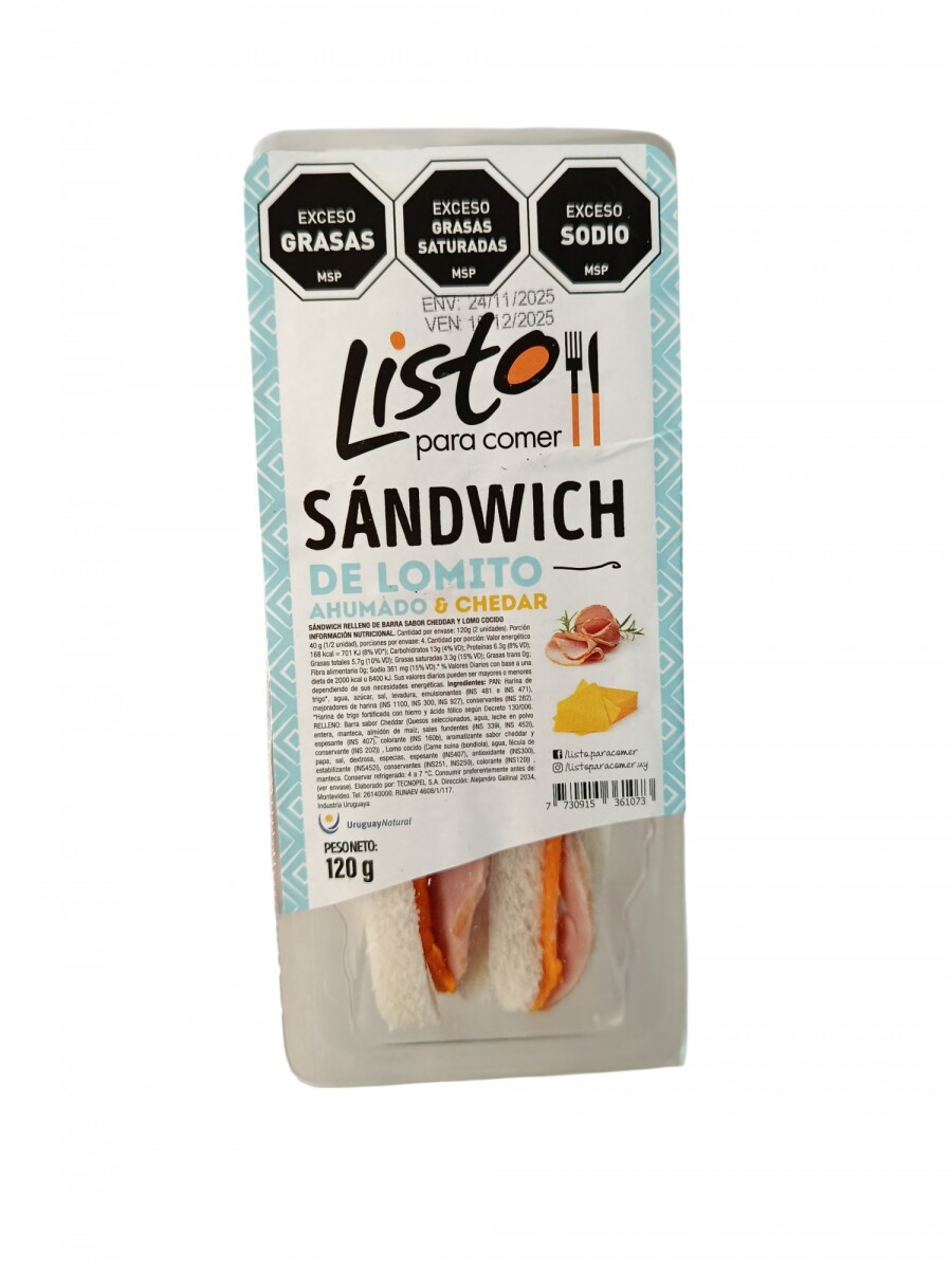 SANDWICH LOMITO AHUMADO Y CHEDDAR X2 LISTO PARA COMER 