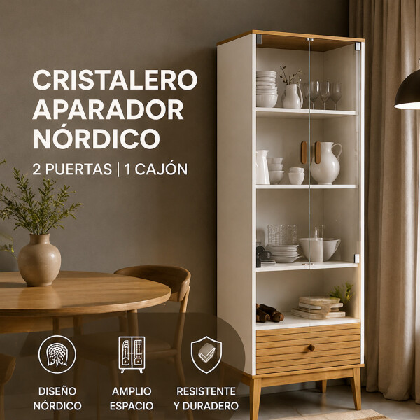 Cristalero ComboHome Estantería Nórdico 2 Puertas 1 Cajón Blanco 1