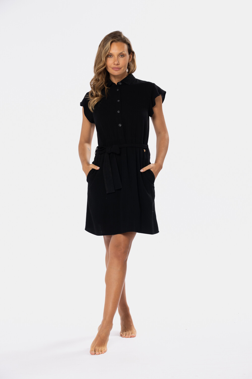 VESTIDO DE LINO LISO Negro