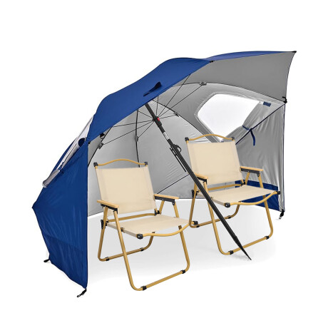 Set Playa Sombrilla 2.40m + Sillas X2 Plegables Aluminio Azul