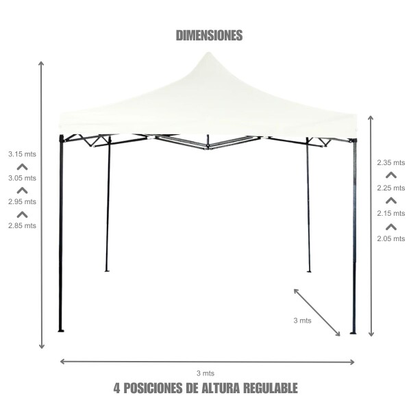 Gazebo Plegable 3x3 M Auto armable Toldo Playa Jardin Carpa Tela 600d IMBACK Color Blanco Gazebo Plegable 3x3 M Auto armable Toldo Playa Jardin Carpa Tela 600d IMBACK Color Blanco