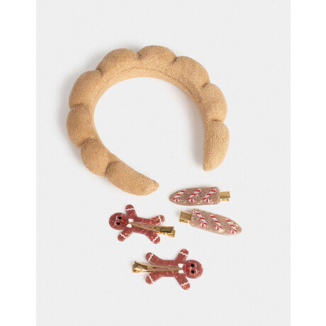 Set De Vincha Y Broches Navidad Marron Beige