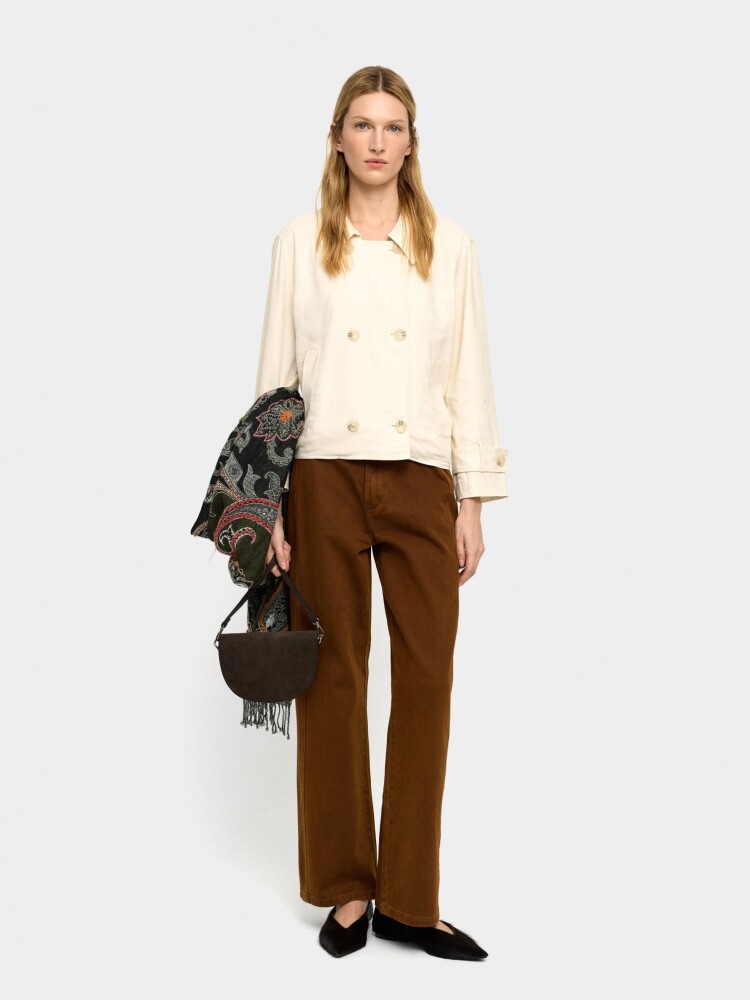 Trench Corto Con Lino crudo