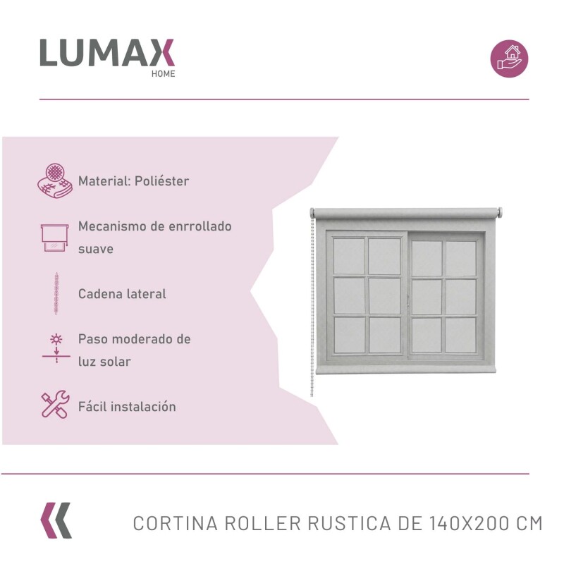 Cortina Roller Rústica Lumax Colores 1.4 X 2.0 M Calidad Gris