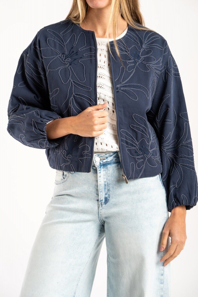 Campera Bomber Con Bordado Denim
