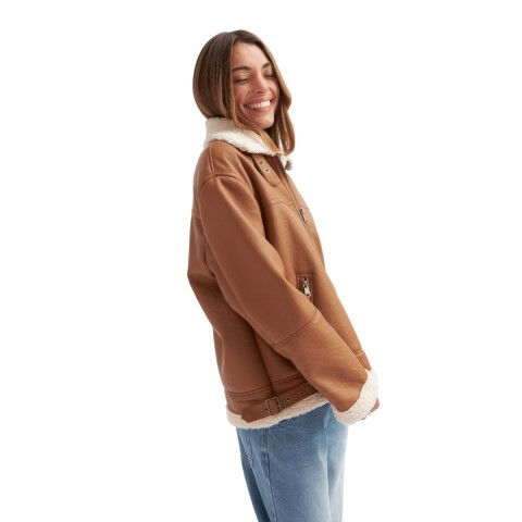 JACKET SHERPA PU BERSHKA BROWN