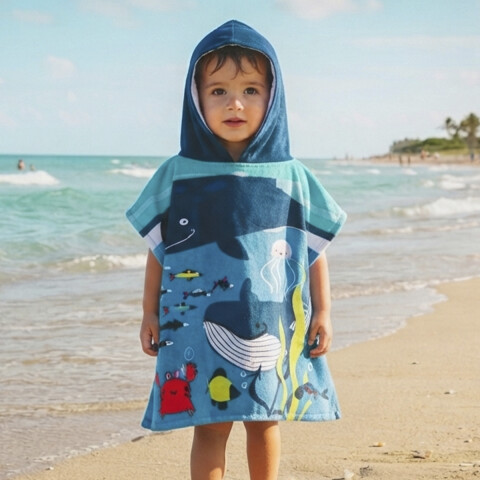 Bata Poncho Infantil Varios Diseños 100% Algodón 60 x 60 cm Oceano