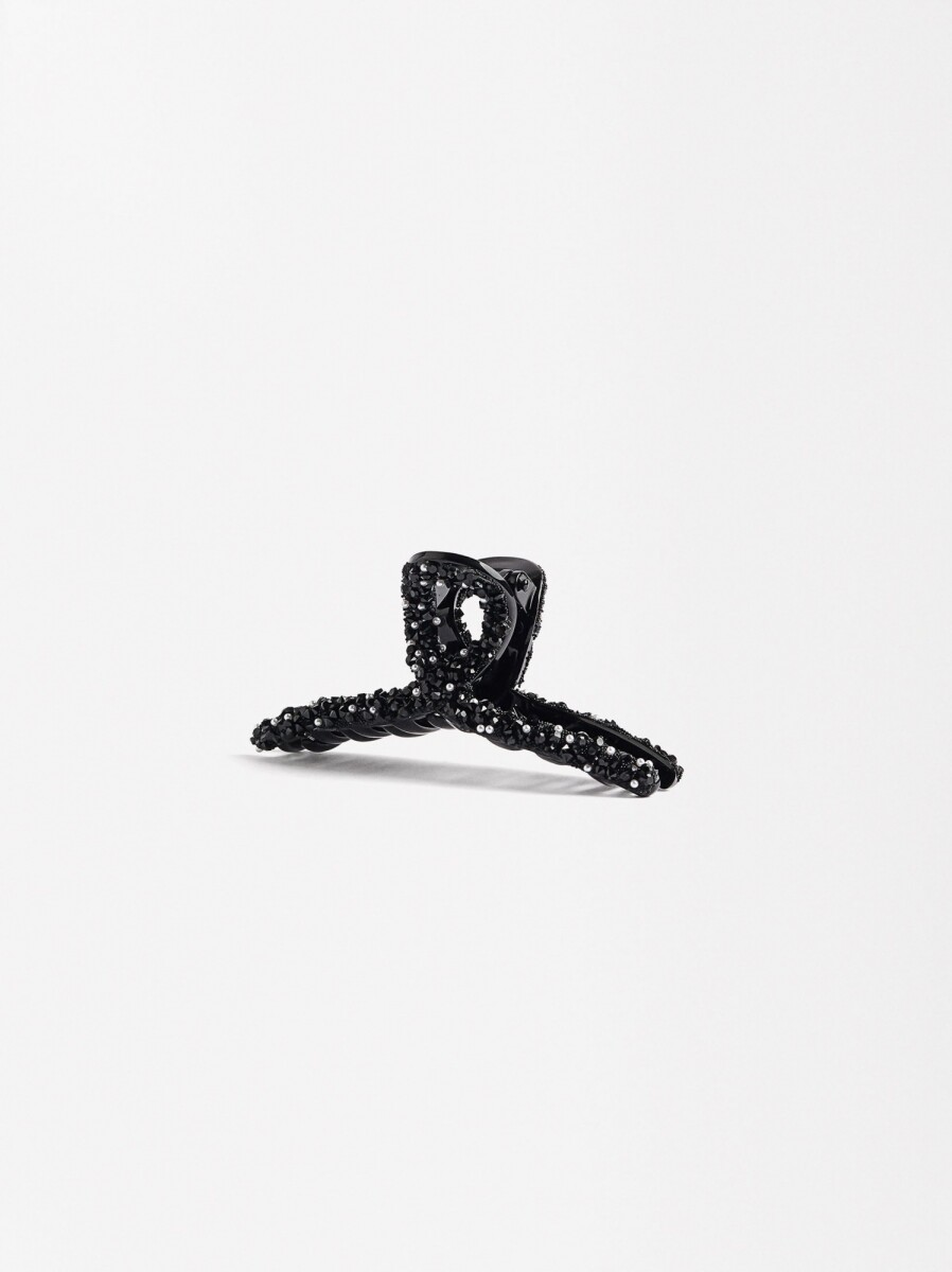 Pinza Para El Pelo Con Perlas Y Abalorios - negro 