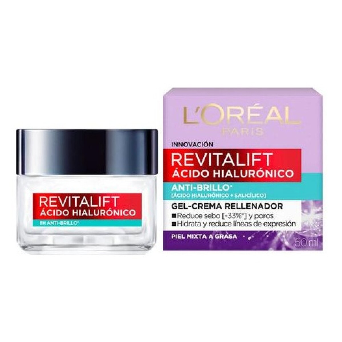 Crema gel Loreal Revitalift acido Hialurónico Anti Brillo 50ml - Día/Noche,Grasa/Mixta 