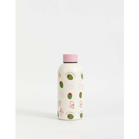 Botella Metálica Estampada Blanco Crema