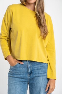 Remera Manga Larga Algodon Lavado Mostaza