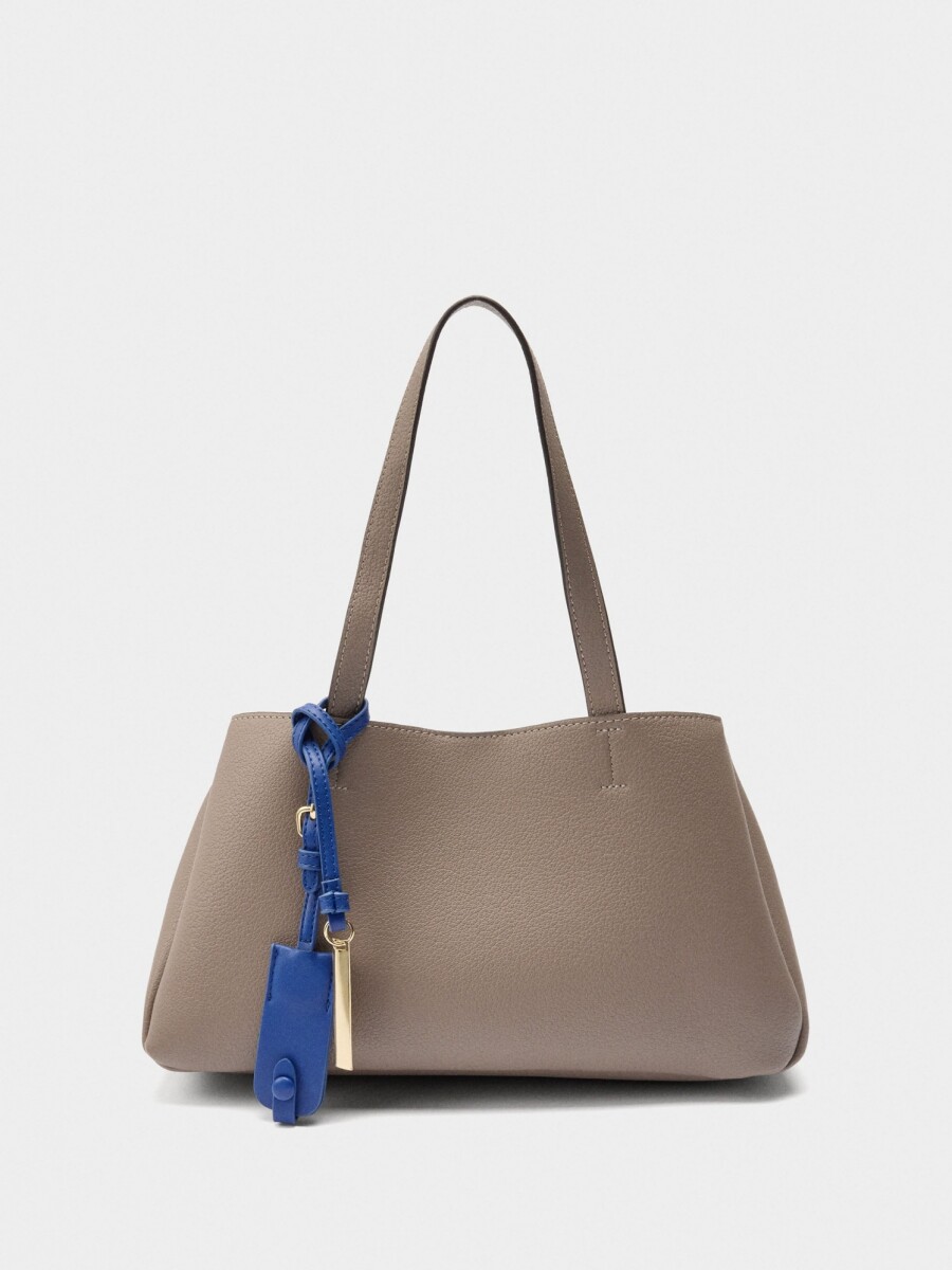 Bolso Tote Liso Con Colgante taupe