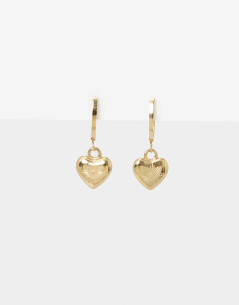 Aros Argollas Metal Argollas De Acero Dije Corazón - Dorado